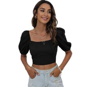 Abercrombie & Fitch Black Puff Sleeve Blouse